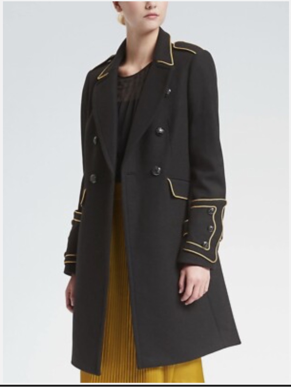 Banana Republic Black Pea Coat with Gold Trim